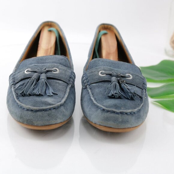 GH Bass Womens Bonnie Flat Size 9.5 Blue Suede Moccasin Moc Toe Tasseled Shoe - Picture 3 of 11